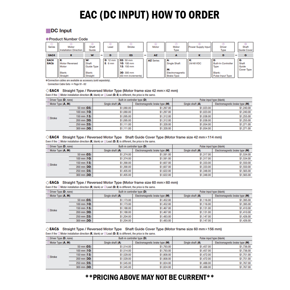 EAC SERIES ORIENTAL EAC SERIES RODDED ELECTRIC ACTUATOR<BR>SPECIFY NOTED INFORMATION FOR PRICE AND AVAILABILITY